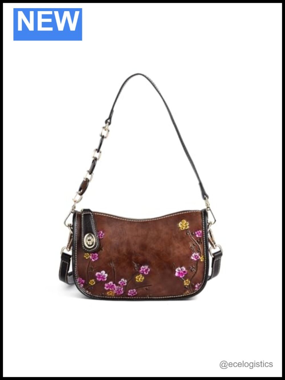Genuine Leather Women's Crossbody Shoulder Bag Vintage Cowhide Embossed Flower